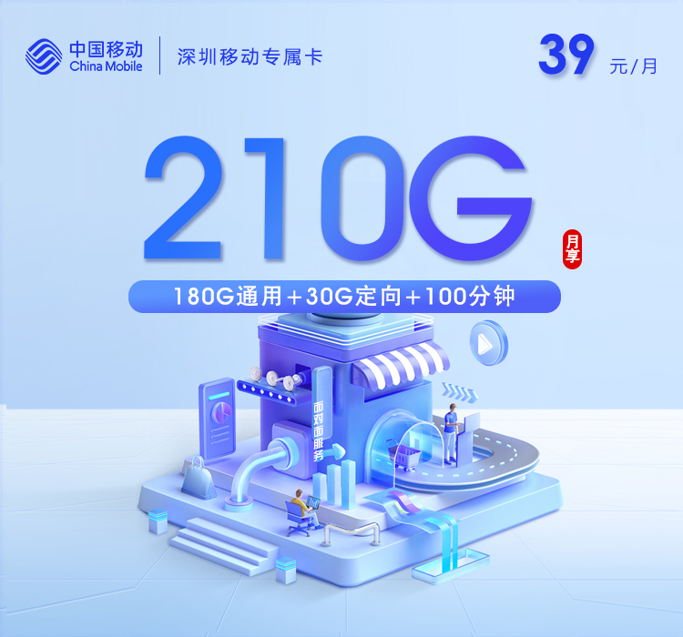 172号卡推荐：深圳移动专属卡【39元210G+100分钟】